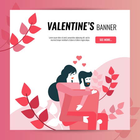 Modèle de bannière carrée pour la Saint-Valentin  Illustration