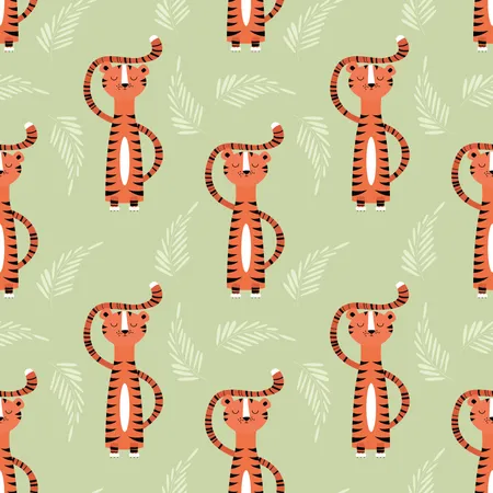 Modèle sans couture avec tigre orange jungle mignon  Illustration