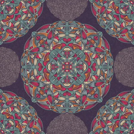 Modèle sans couture avec mandalas ethniques floraux ornementaux  Illustration