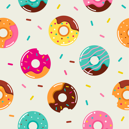 Modèle sans couture d'été doux avec des illustrations de beignets  Illustration