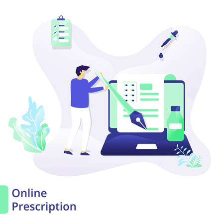 Modelli di progettazione di pagine Web per la medicina e la salute, prescrizione online  Illustration