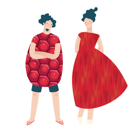 Modelos usando vestido de frutas  Ilustração