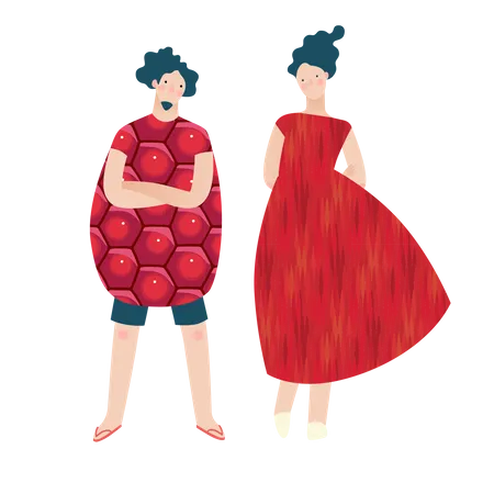 Modelos usando vestido de frutas  Ilustração