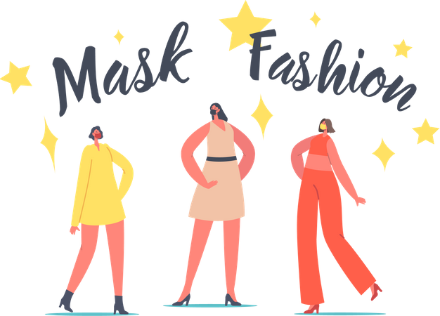 Models Dressed in Protective Stylish Face Masks  Illustration