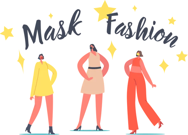 Models Dressed in Protective Stylish Face Masks  Illustration