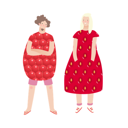 Models wearing fruit dress in show Illustration