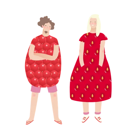 Models wearing fruit dress in show  Illustration