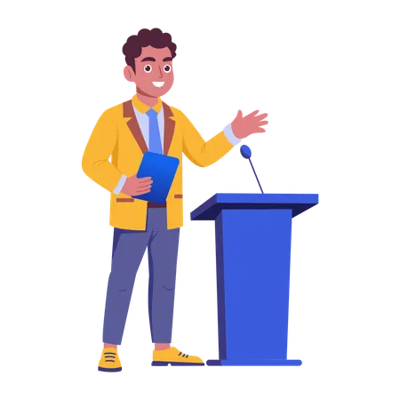 Moderator hält Rede  Illustration