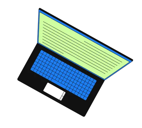 Modern angled laptop with screen filled with lines of data  Illustration