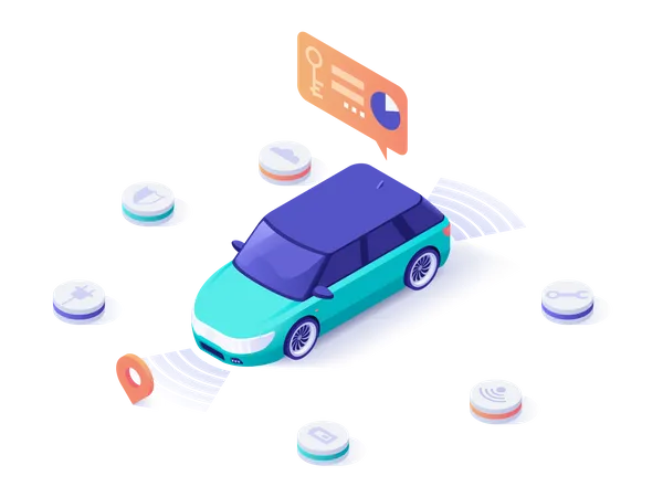 Modern automobile with remote control and keyless entry Illustration