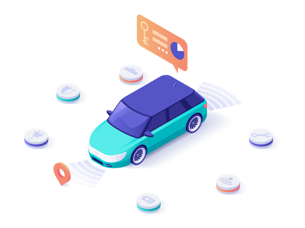 Modern automobile with remote control and keyless entry  Illustration