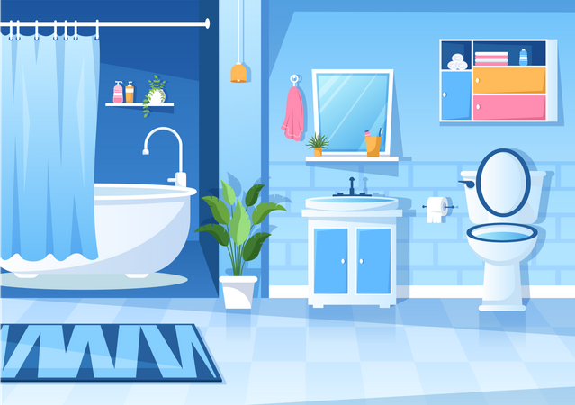 Modern Bathroom Furniture Interior  Illustration