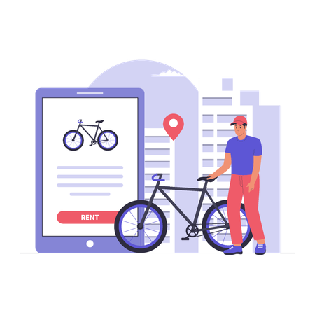 Modern Bike Rental Service for Urban Transportation  Illustration