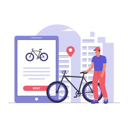 Modern Bike Rental Service for Urban Transportation  Illustration
