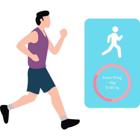 Modern boy is running to lose weight  Illustration
