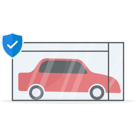 Modern car in closed glass box  Illustration