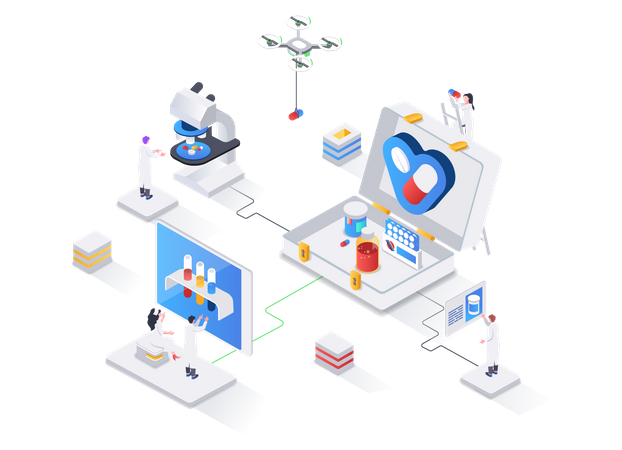 Modern diagnostics and treatment in clinic, laboratory examination and health care  Illustration