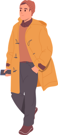 Modern elegant stylish young man wearing warm coat  일러스트레이션