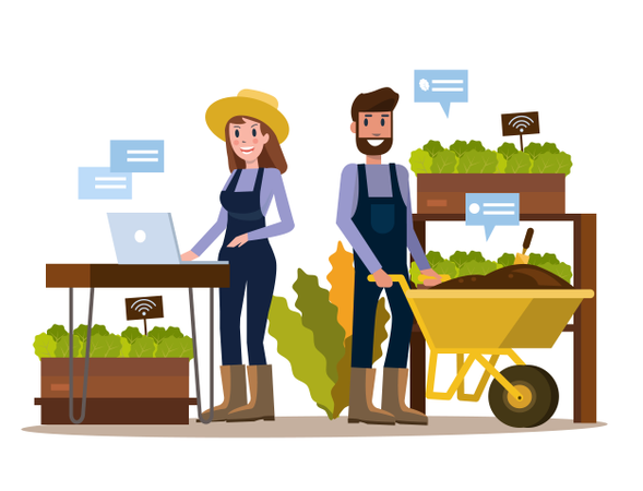 Modern farmer using tablet in greenhouse  Illustration