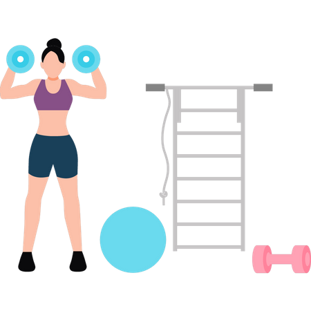 Modern girl doing dumbbell exercise  Illustration