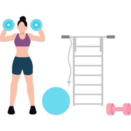 Modern girl doing dumbbell exercise  Illustration