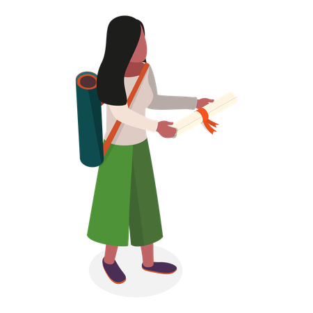 Modern girl holding graduation certificate  Illustration