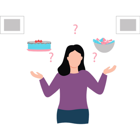 Modern girl is deciding what to eat  Illustration