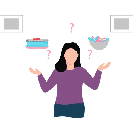 Modern girl is deciding what to eat  Illustration