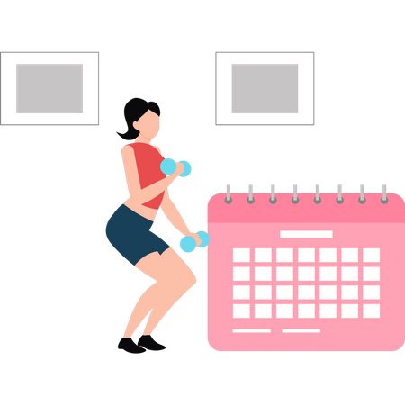 Modern girl is exercising with dumbbells  Illustration