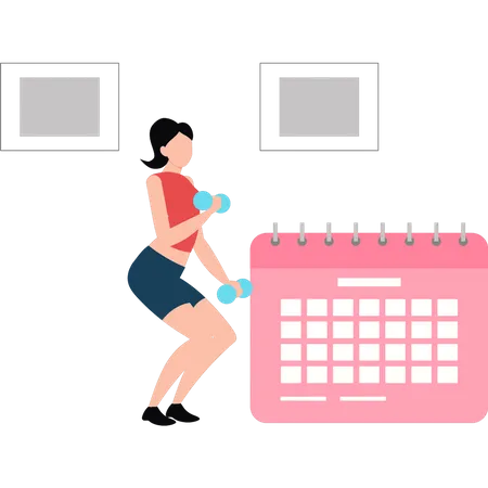 Modern girl is exercising with dumbbells  Illustration