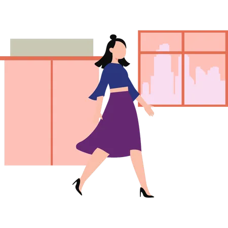 The Girl Is Walking Illustration