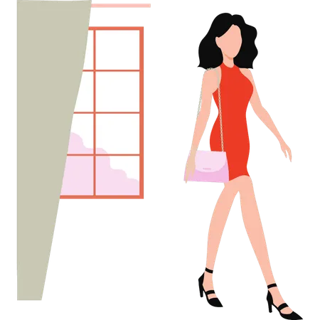 A Girl Is Walking Illustration