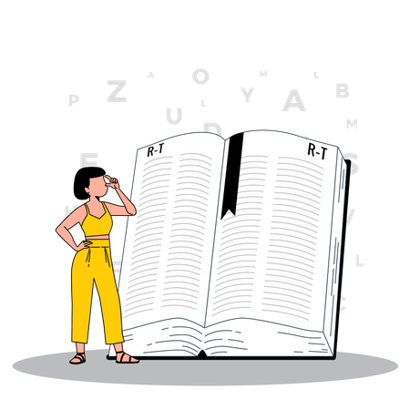 Modern Girl thinking about bookmark page in book  Illustration