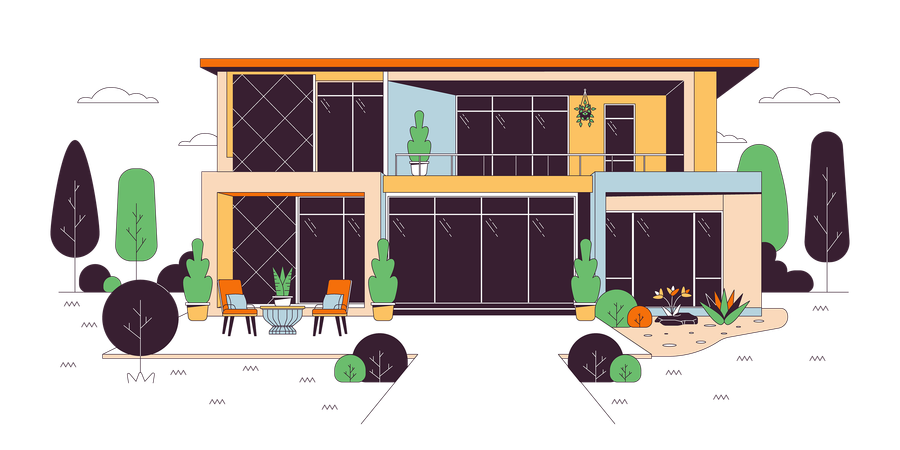 Modern glass house villa  Illustration