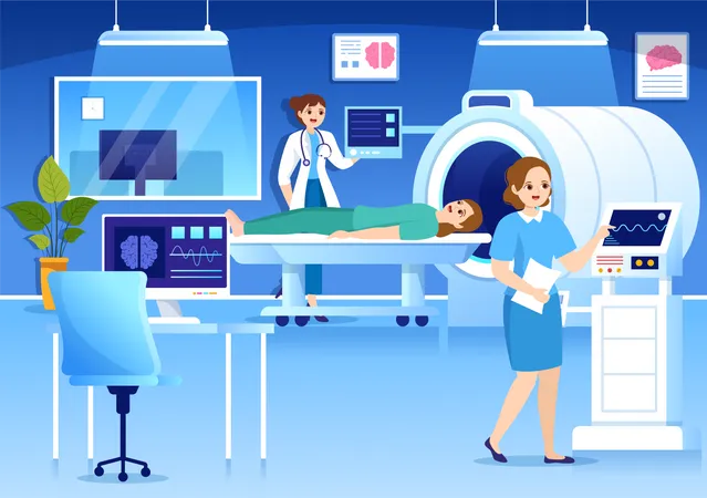 Modern hospital with MRI service  Illustration