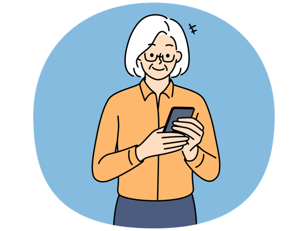 Modern mature grandmother using cellphone  Illustration