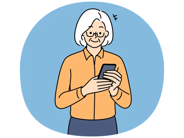 Modern mature grandmother using cellphone  Illustration