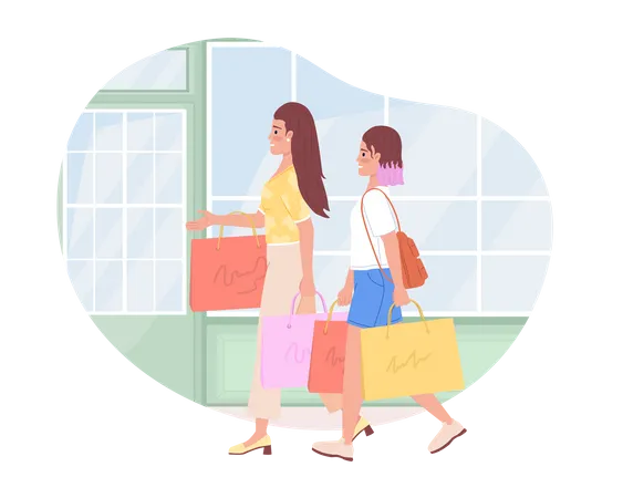 Modern mom and daughter shopping clothes together  Illustration