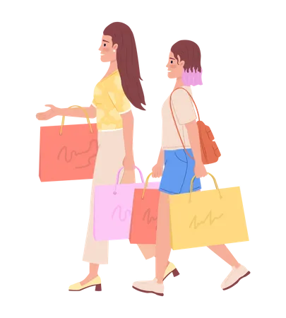 Modern mom and daughter shopping clothes together Illustration