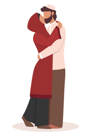 Modern muslim couple kissing each other Illustration