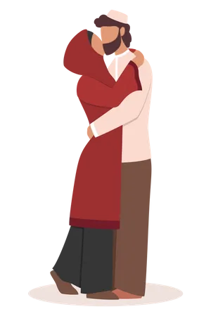 Modern muslim couple kissing each other  Illustration