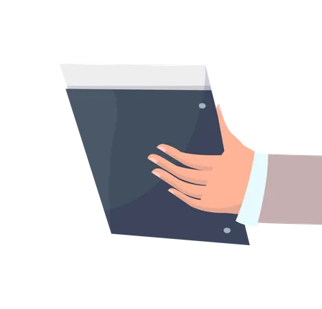 Modern Notepad with Documents in Businessman Hand  Illustration