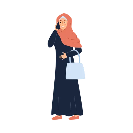 Modern Saudi Arab lady talking on phone  Illustration