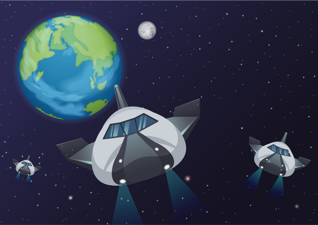 Modern spacecraft flying from earth to space  Illustration