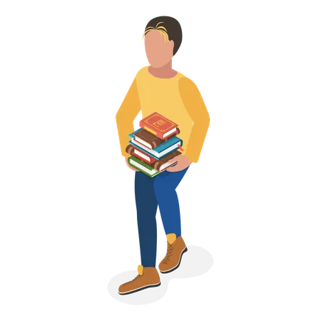 Modern student standing with book in hand  Illustration