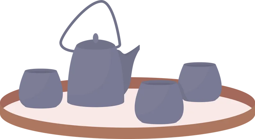 Modern tea set flat color vector item  일러스트레이션