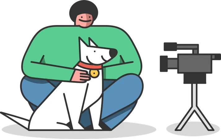 Modern vlogger creating video with dog for blog channel on social media Illustration