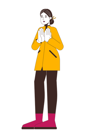 Modern woman in autumn coat clapping hands  Illustration