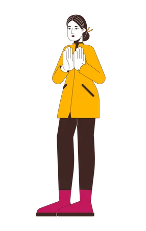 Modern woman in autumn coat clapping hands  Illustration