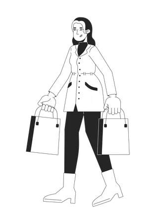 Modern woman shopper happy carrying bags  Illustration